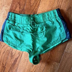 Asos green & black leather boxing shorts